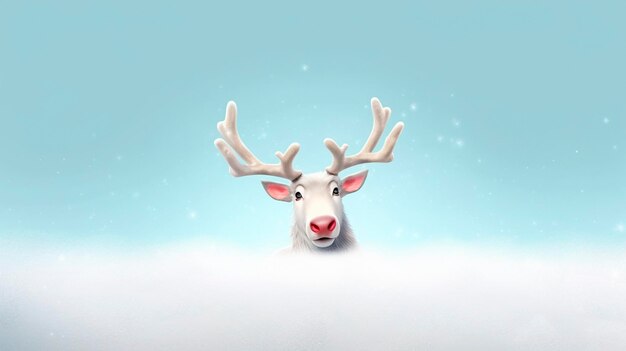 funny reindeer peeking his head out from behind a snowy wall