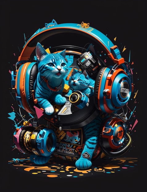 Funny robotic cats with black background