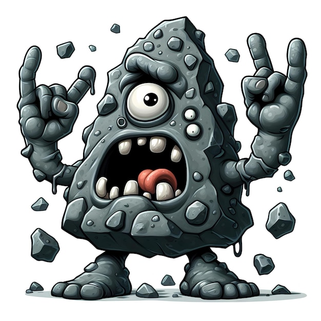 funny rock monster in white background