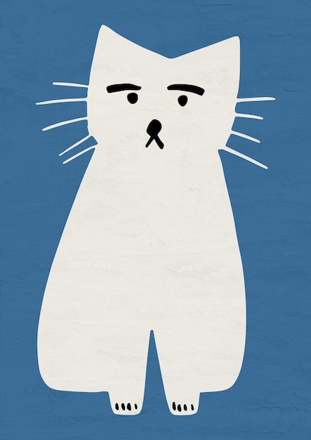 Смешная грустная иллюстрация белого кота