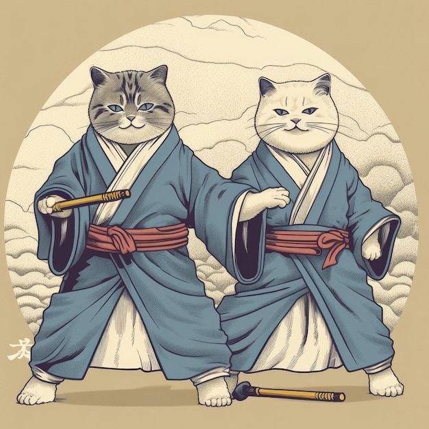 Funny Samurai Cat Cartoon