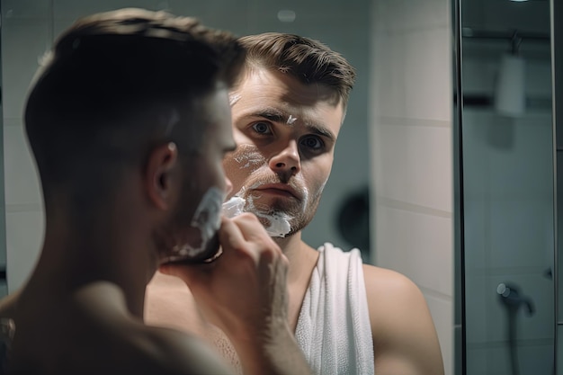 Забавный бреющийся мужчина с пеной на лице Generative AI