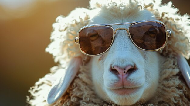 Photo funny sheep portrait in sunglasses ai generative