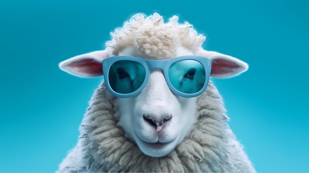 Photo funny sheep wearing sunglasses generative ai