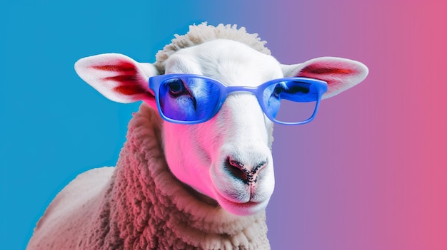 Funny sheep wearing sunglasses Generative AI