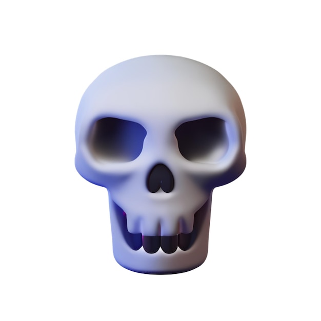 Photo funny skull cartoon for halloween flying scary skull plastic cartoon low poly 3d icon on white background