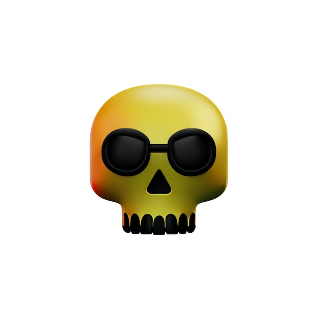 Photo funny skull cartoon for halloween flying scary skull plastic cartoon low poly 3d icon on white background