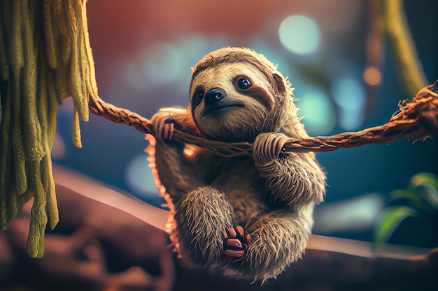 Funny Sloth Hanging on Tree Branchgenerative ai