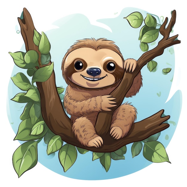 Funny sloth in nature Drawn cartoon animal illustration