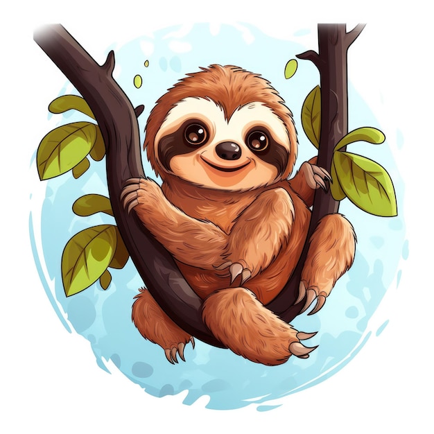 Funny sloth in nature Drawn cartoon animal illustration