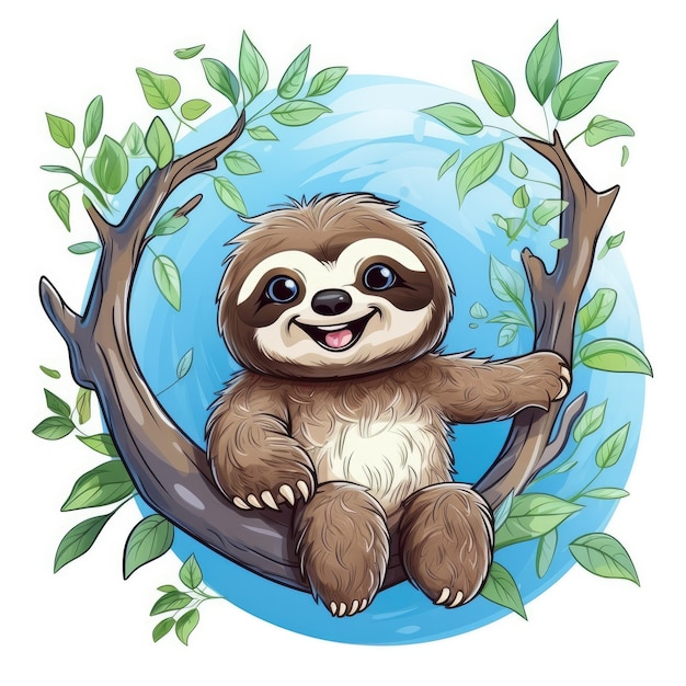 Funny sloth in nature Drawn cartoon animal illustration