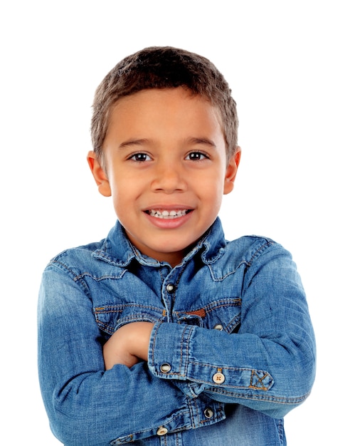 Funny small child with denim t-shirt 