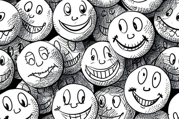 Photo funny smileys seamless pattern black and white