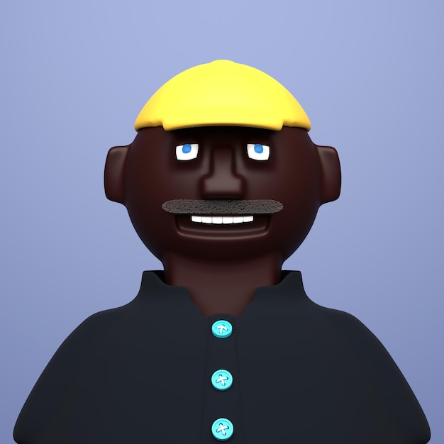 funny smiling african american adult man with moustaches wearing black shirt and yellow baseball cap