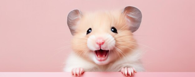 Photo funny smiling animal on pastel backround copy space banner generative ai