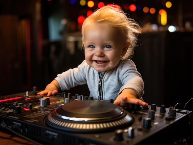 funny smiling baby as dj