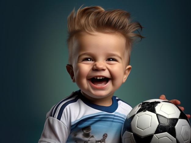 funny smiling baby as football player