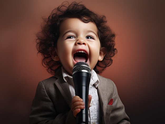 funny smiling baby as singer