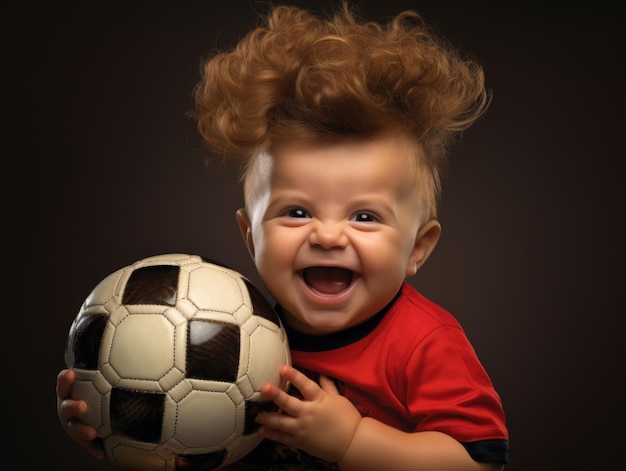 funny smiling baby as soccer player