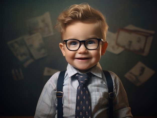 funny smiling baby as teacher