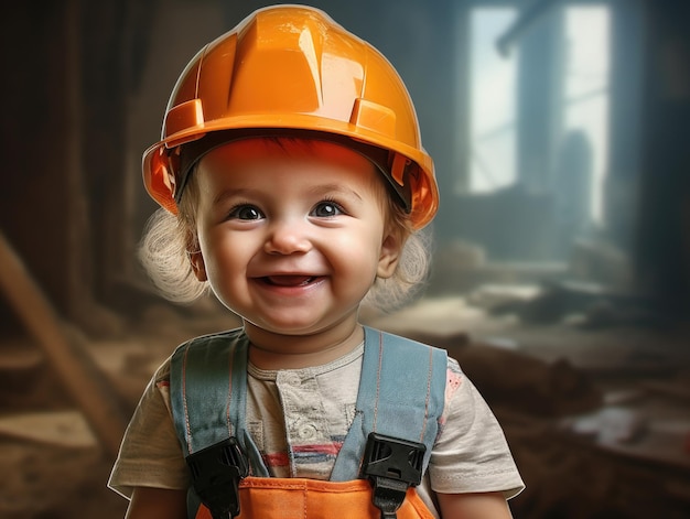 funny smiling baby builder