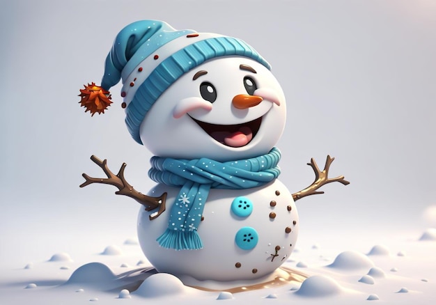Funny snowman cartoon isolated on background Snow time AI generated