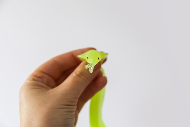 Funny soft snake toy in a hand