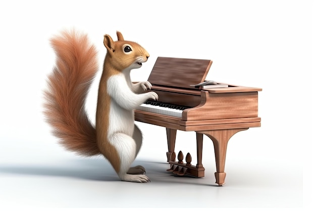 Funny squirrel playing on piano isolated on white illustration generative ai