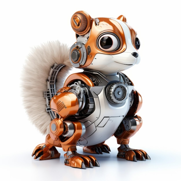 Funny squirrel robot robotic animal isolated over white background
