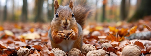 Photo funny squirrel with nuts