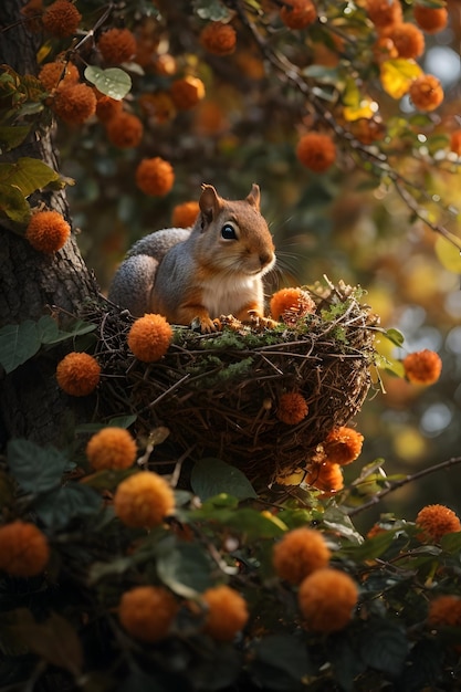 Photo a funny squirrels nest in a tree