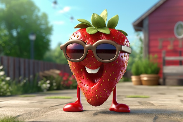 Foto strawberry divertente che indossa occhiali da sole