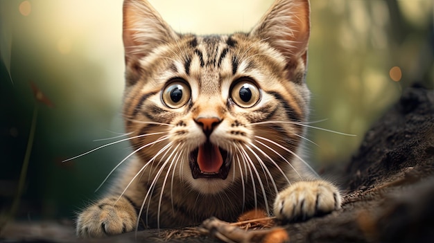 Photo funny surprised cat with a questioning pose a cute kitten asks in surprise where the treats are