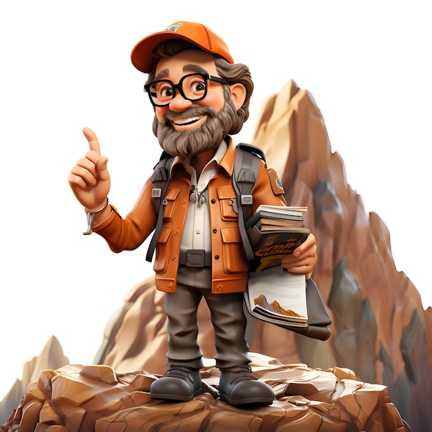 Funny traveler with a map and a cap 3d rendering