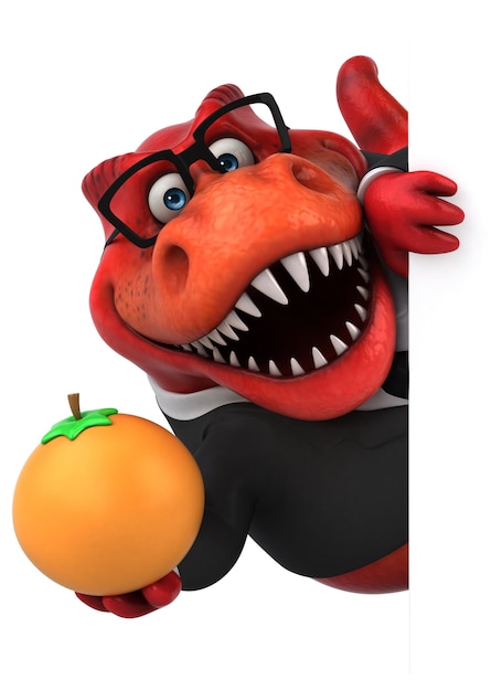 Funny Trex 3D Illustration holding orange fruit