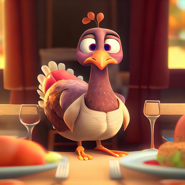 Funny turkey in thanksgiving dinner