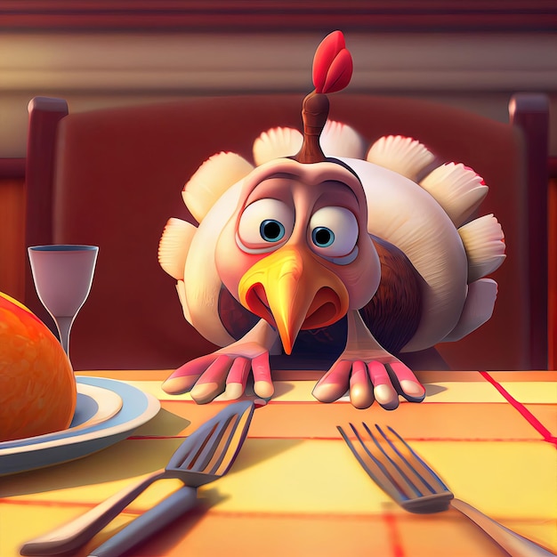 Funny turkey in thanksgiving dinner