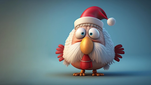 Funny turkey wearing Santa hat on colorful background Thanksgiving concept The begining of the Christmas time Generative AI