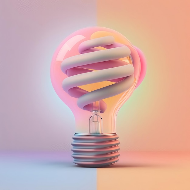 Funny ultra soft Light bulb isolated on pink background Pastel colors Colorful poster and banner Cartoon minimal air style 3D illustration