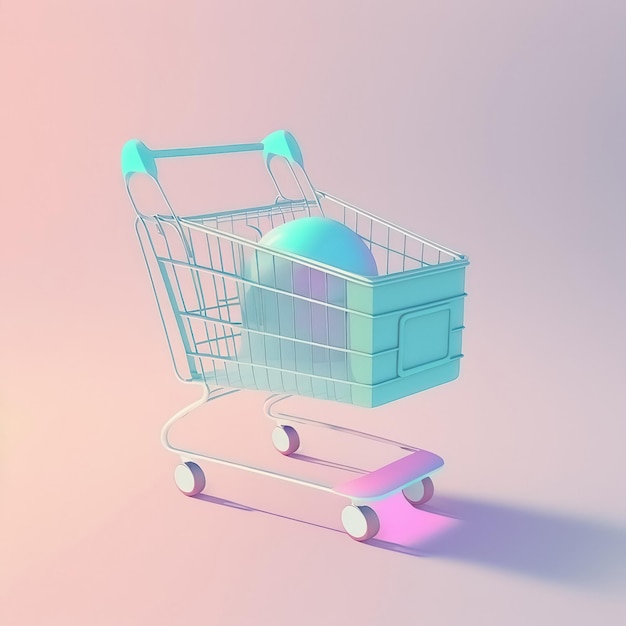 Funny ultra soft shopping cart isolated on pink background\
pastel colors colorful poster and banner cartoon minimal air style\
3d illustration