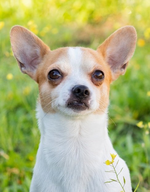 Funny white Chihuahua with big ears