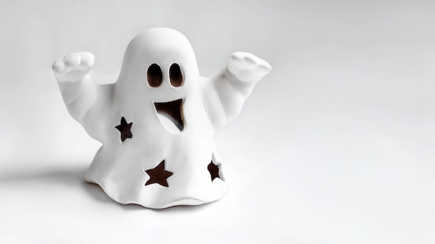 Funny white ghost doing boo gesture