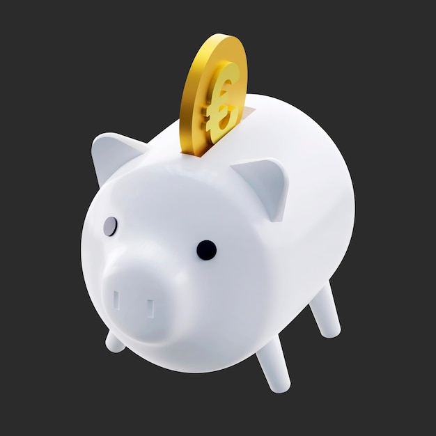 Funny white piggy bank for storing euros on a black background 3D render