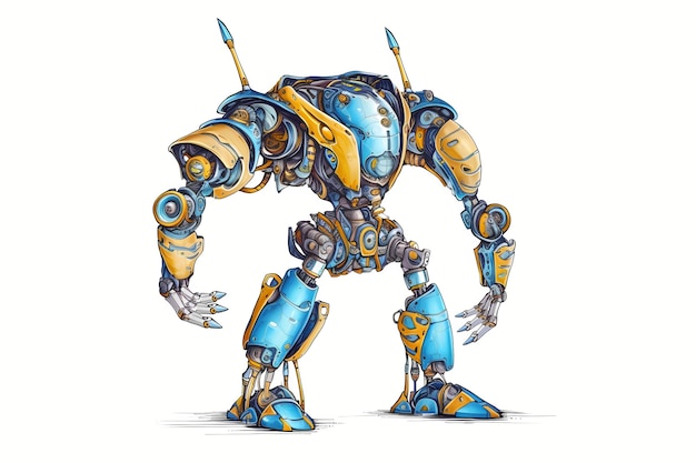 사진 재미있는 노란색과 파란색 로봇 ai 생성 그림