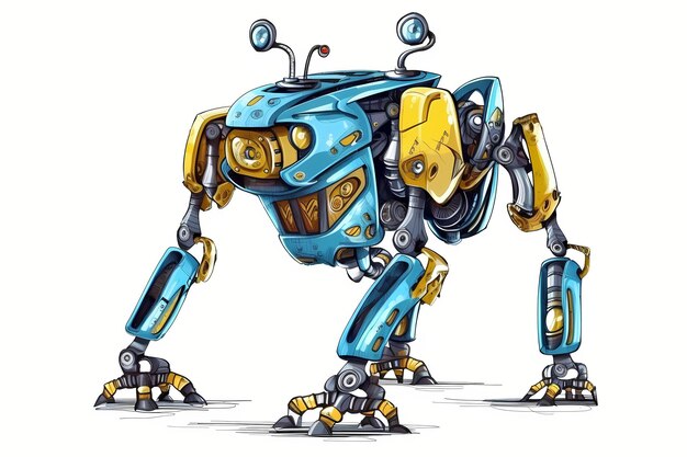 Funny yellow and blue robot AI generated illustration