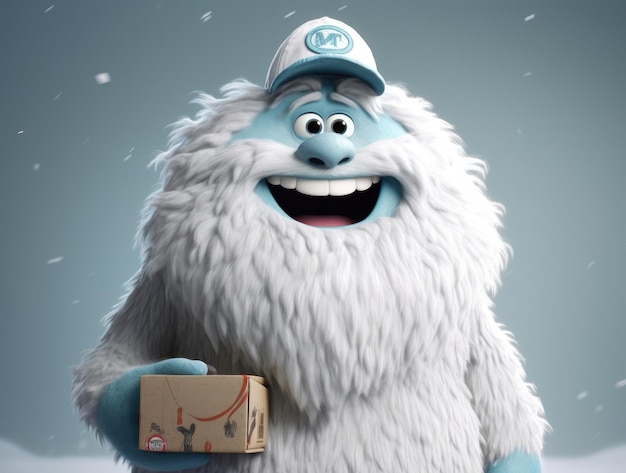 Funny yeti pizza delivery man Pixar style