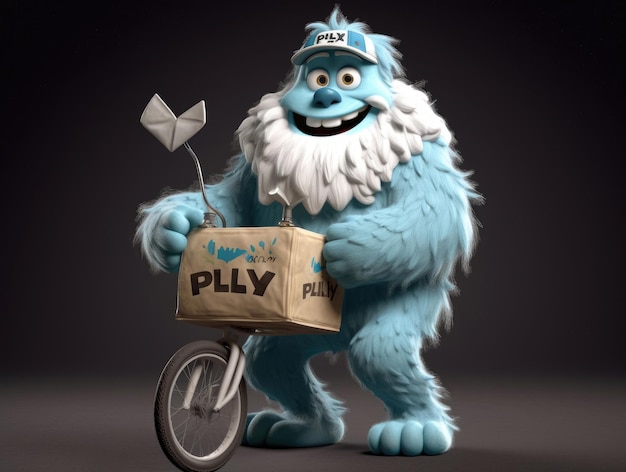 Funny yeti pizza delivery man Pixar style