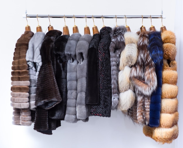 Fur coats on hangers in the interior