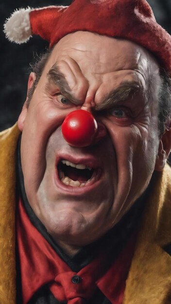 Furious buffoon with red nose