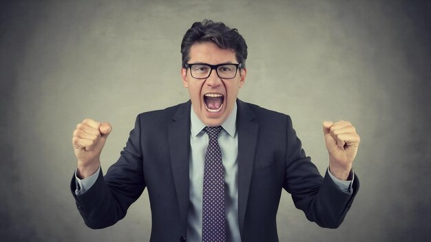 Photo furious middleaged business man screaming